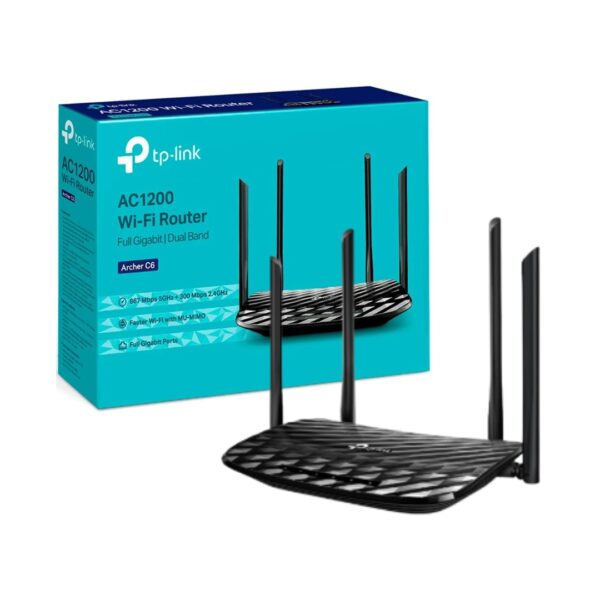 ROUTER TP-LINK ARCHER C6 AC1200 4 ANTENAS 4 PUERTOS 300+867MBPS WIFI 5 WPS