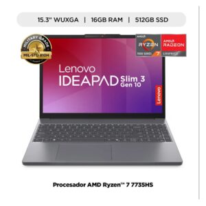 LAPTOP LENOVO IDEAPAD SLIM 3 15ARP10 RYZEN 7 7735HS 16GB RAM 1TB SSD GRIS ÁRTICO 15.6" FHD NO OS