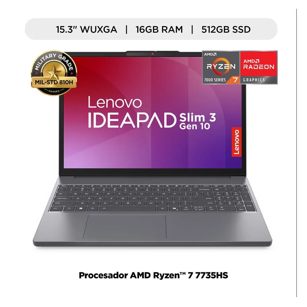 LAPTOP LENOVO IDEAPAD SLIM 3 15ARP10 RYZEN 7 7735HS 16GB RAM 1TB SSD GRIS ÁRTICO 15.6" FHD NO OS