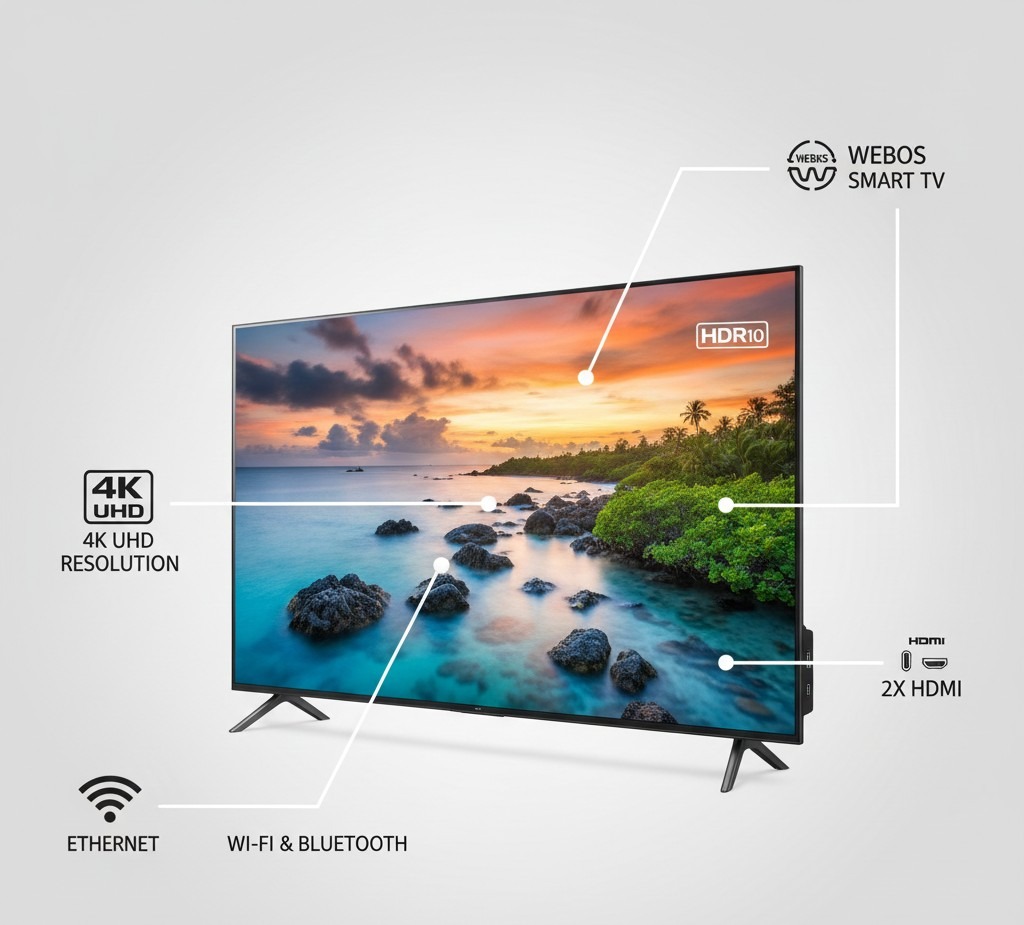 TV LG 60 Pulg.UHD AI 4K UA80 HDR10 4K BT 3HDMI Ethernet USB webOS 25