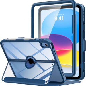 ESTUCHE MOKO PARA IPAD (11.ª Y 10.ª GEN) - TRASERA TRANSPARENTE CON PORTA LÁPIZ Y SOPORTE MULTIÁNGULO - AZUL MARINO