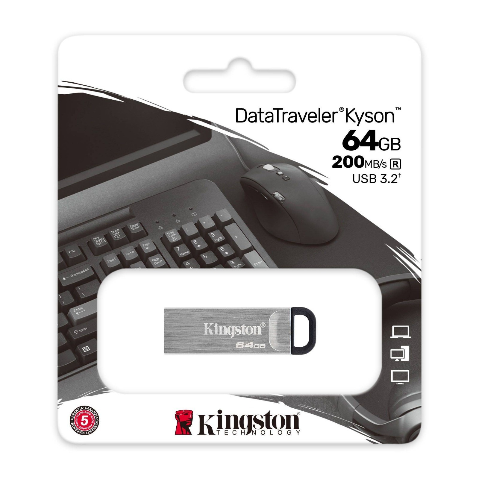 KINGSTON DATATRAVELER KYSON 64GB USB 3.2 - UNIDAD FLASH METÁLICA PLATEADA