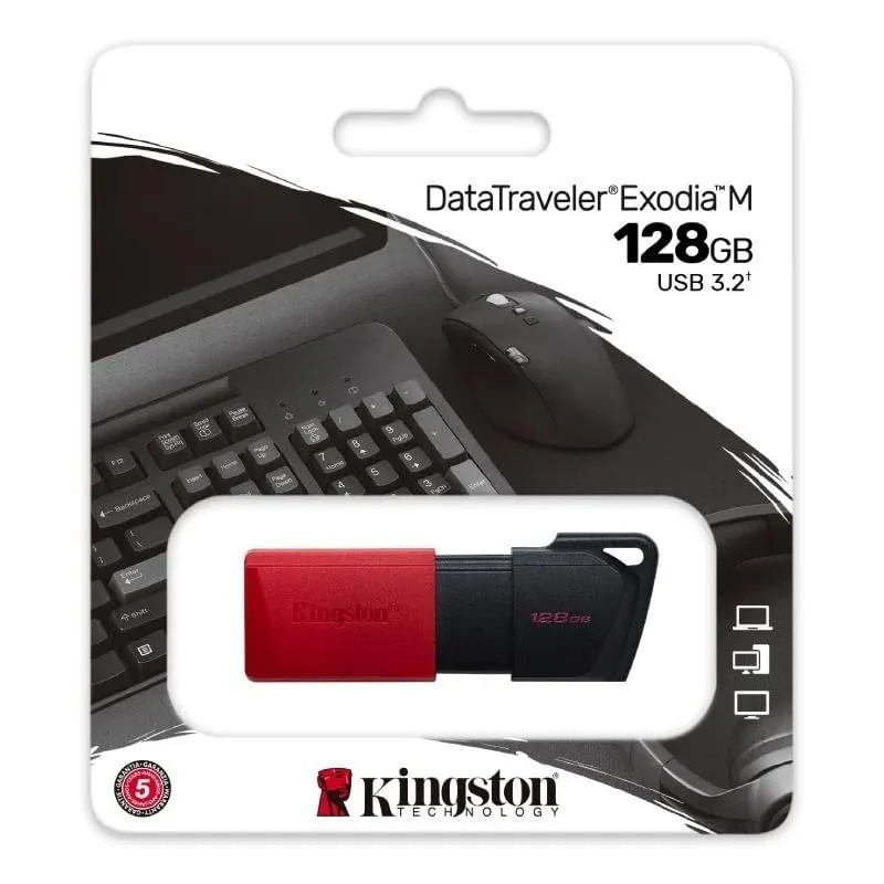 KINGSTON DATATRAVELER EXODIA 128GB USB 3.2 - UNIDAD FLASH NEGRA CON DETALLE ROJO