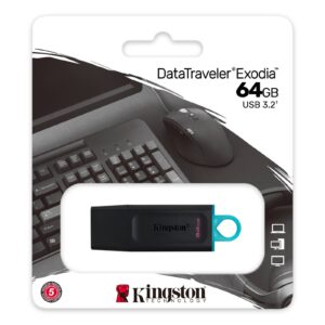 KINGSTON DATATRAVELER EXODIA 64GB USB 3.2 - UNIDAD FLASH NEGRA CON DETALLE TEAL