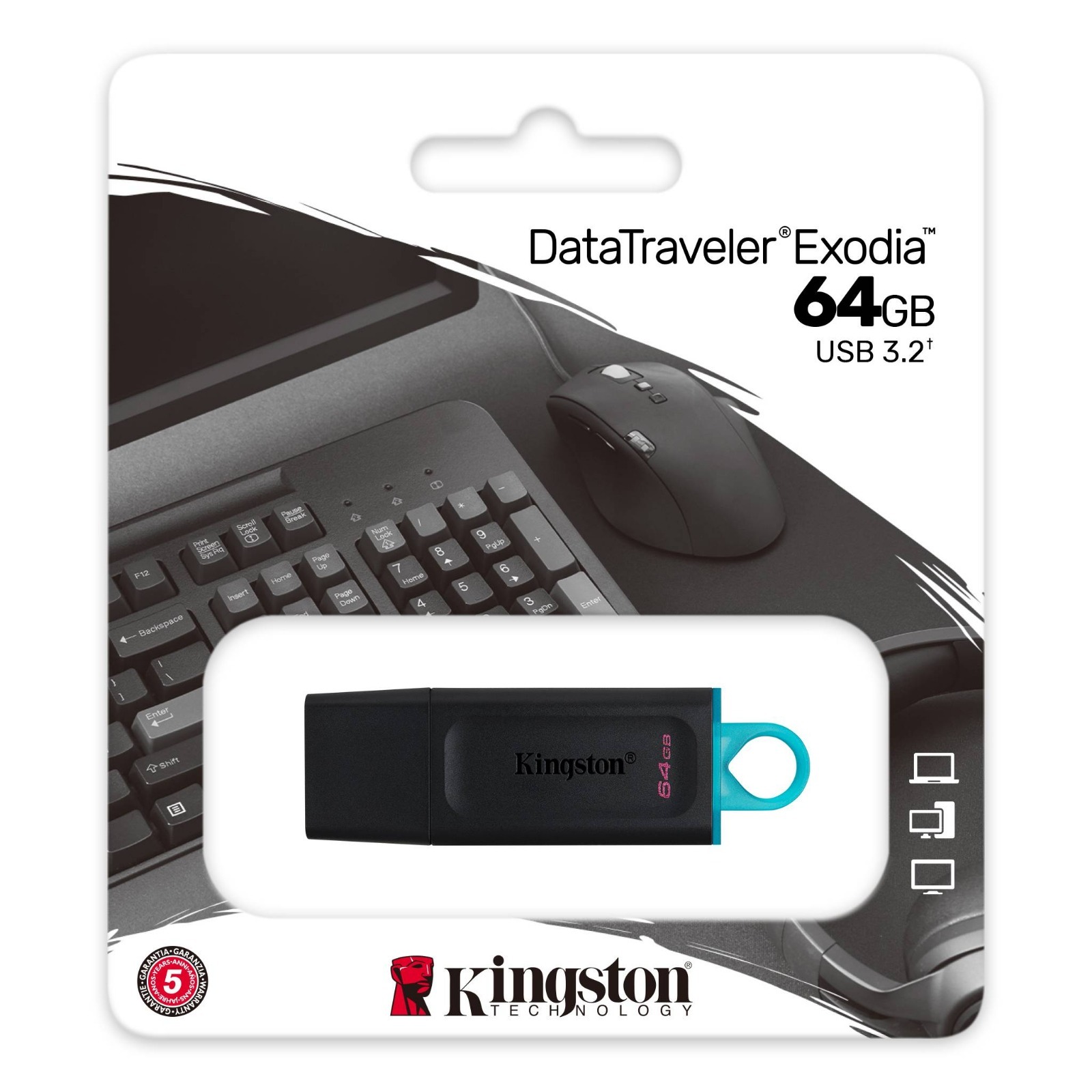 KINGSTON DATATRAVELER EXODIA 64GB USB 3.2 - UNIDAD FLASH NEGRA CON DETALLE TEAL