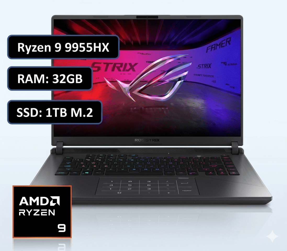 PORTÁTIL ASUS ROG STRIX G18 G814FP-S9042 RYZEN 9-9955HX 32GB RAM 1TB SSD RTX 5070 8GB GRAY