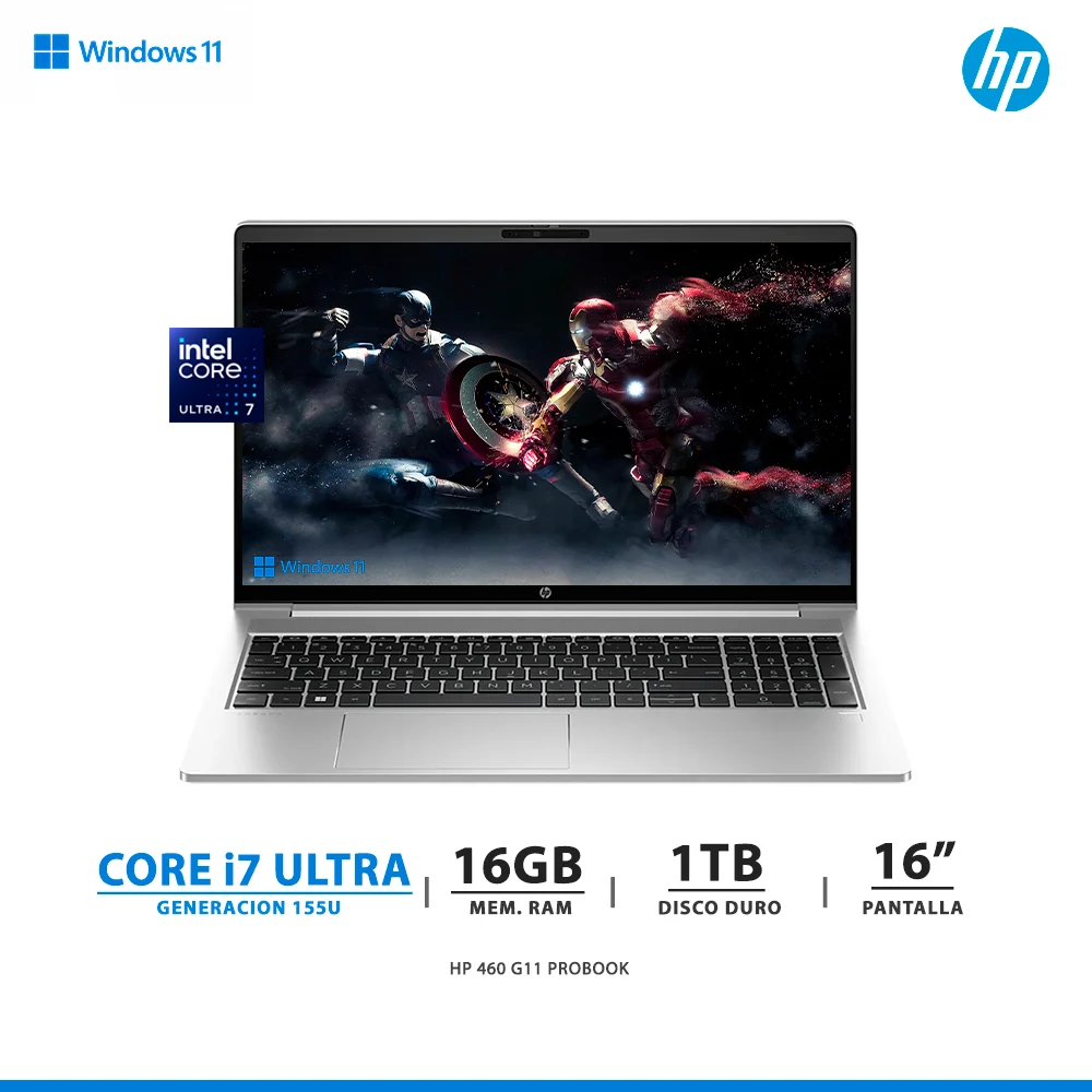PORTÁTIL HP PROBOOK 460 G11 CORE ULTRA 7 155U 16GB RAM 1TB SSD 16 PULG W11 PRO SILVER