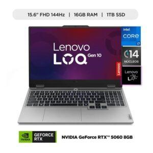 PORTÁTIL LENOVO LOQ 15IRX10 INTEL CORE i7-13645HX 16GB RAM 1TB SSD RTX 5060 8GB 15.6" FHD WIN 11 GREY