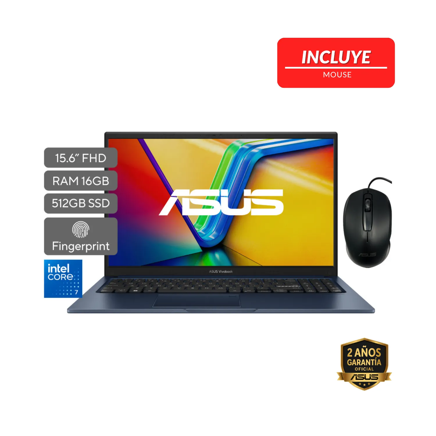 LAPTOP ASUS VIVOBOOK 15 X1504VA-BQ5428 INTEL CORE 7 150U 16GB DDR5 512GB SSD 15.6" FHD NO OS BLUE + MOUSE