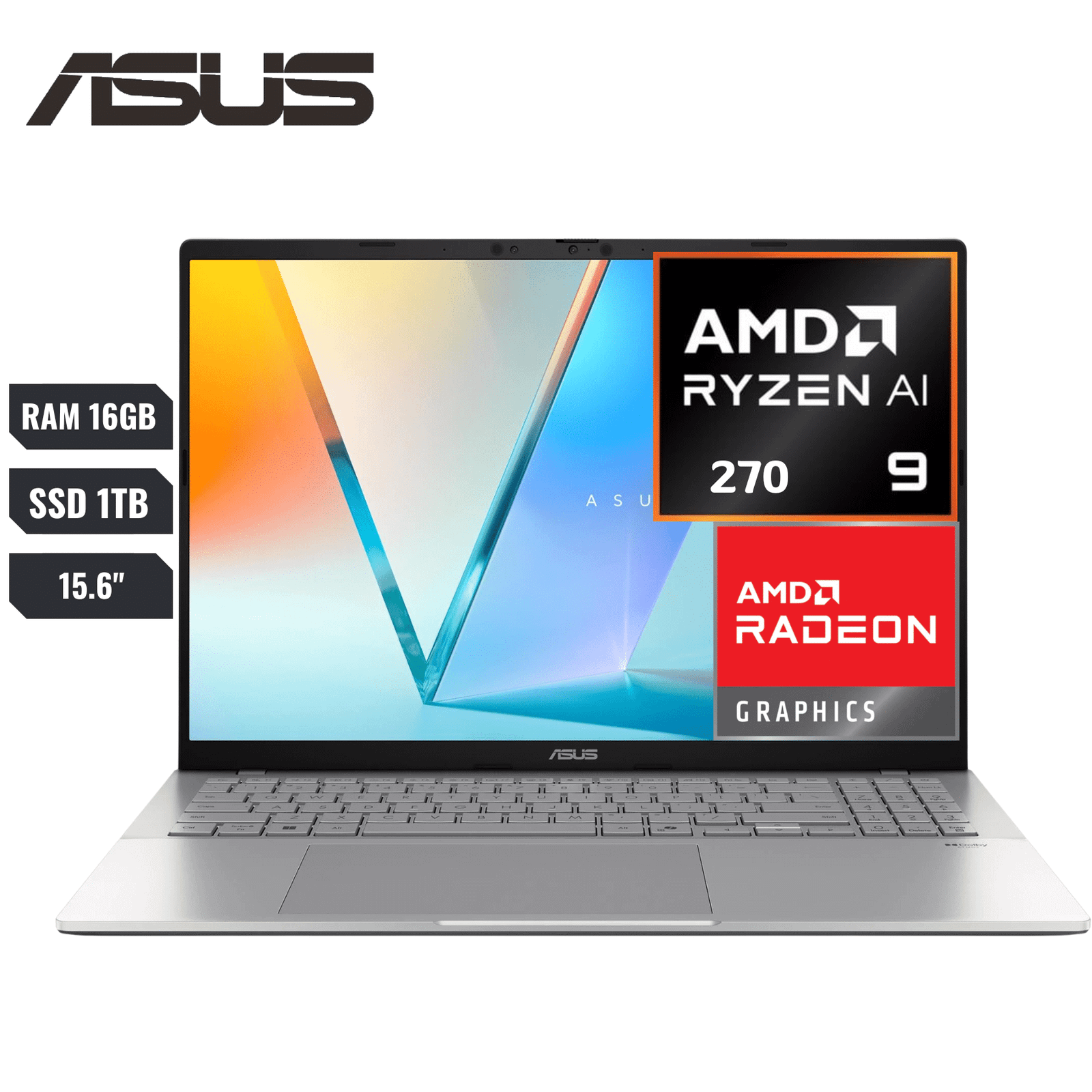 LAPTOP ASUS VIVOBOOK 16 M3607HA-RP063 AMD RYZEN 9 270 16GB 1TB SSD 16" FHD WIN 11 SILVER + MOCHILA Y MOUSE